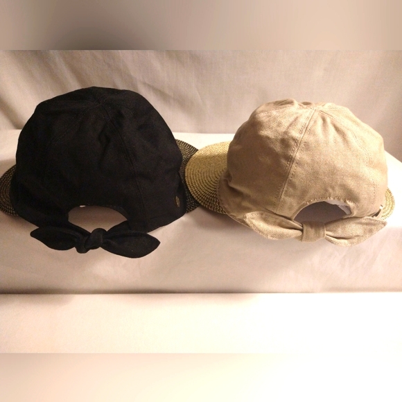 WHITE STAGG UV PROTECTION LARGE BRIM SUN CAPS WITH ADJUSTABLE BACK BOWTIE (NWOT) - Picture 3 of 5